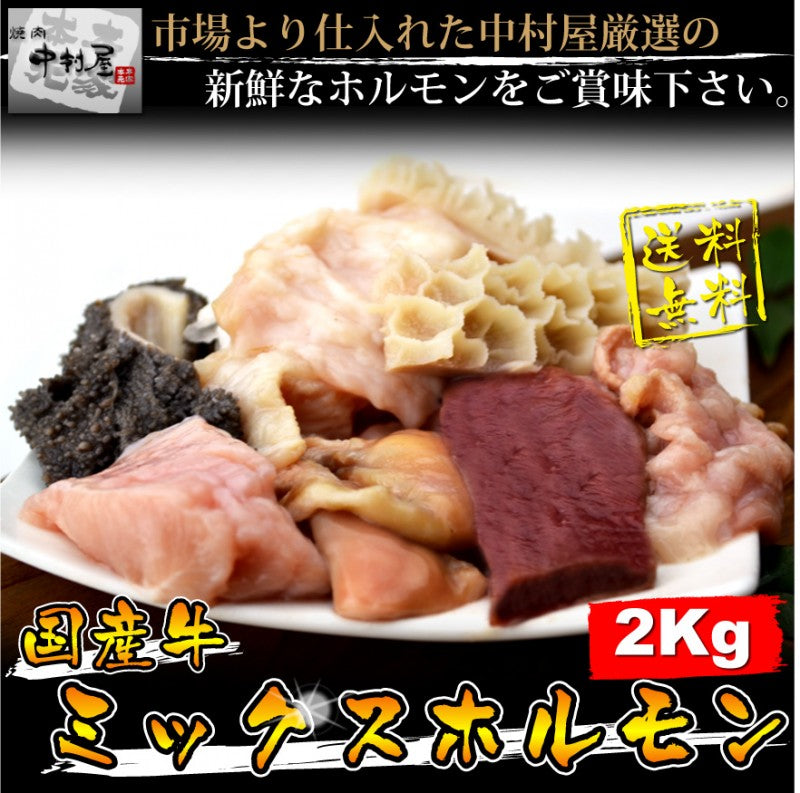 送料無料!国産牛ミックスホルモン2kg【500g×4パック】【メガ盛り】