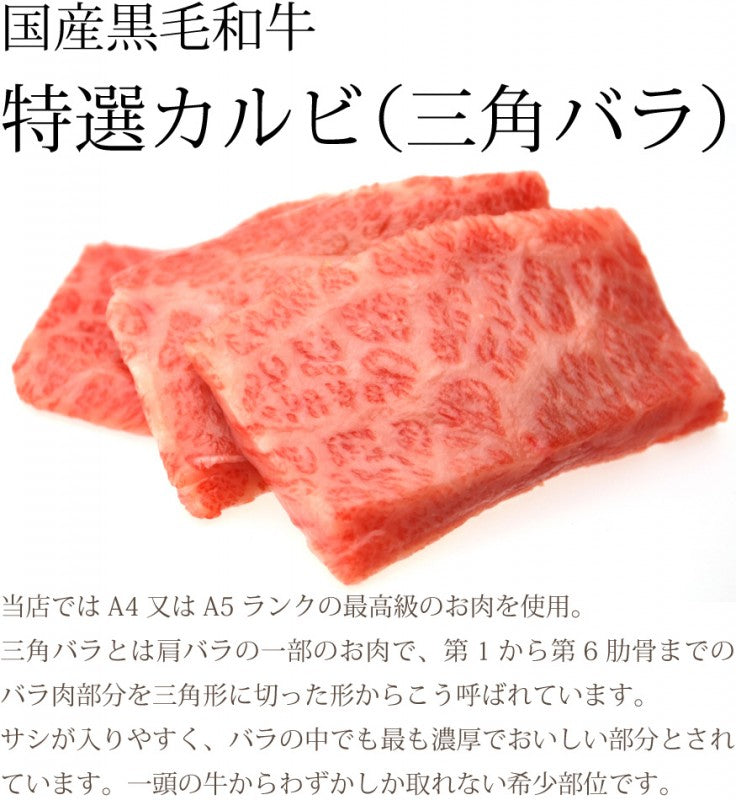 国産黒毛和牛特選カルビ100g(焼肉、バーベキュー用)